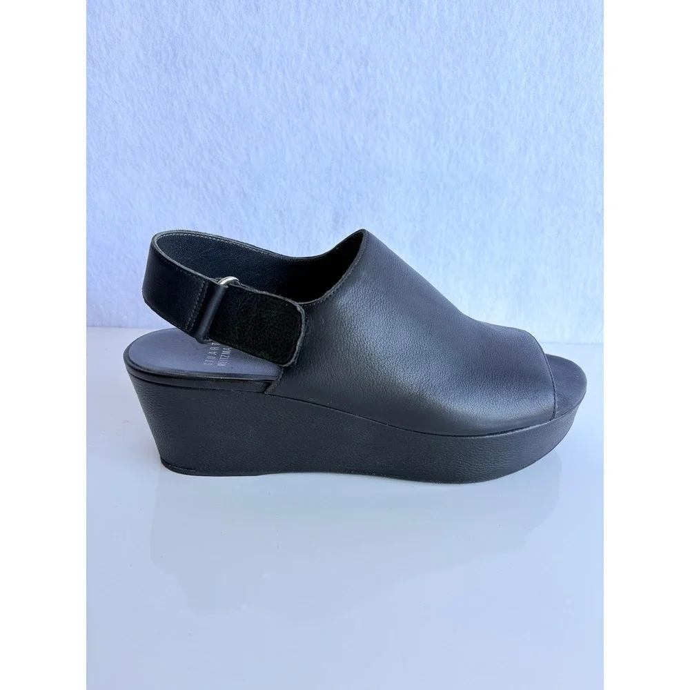 Stuart Weitzman Black Leather Platform Wedge Slingback Sandals U278829 Mens 9M